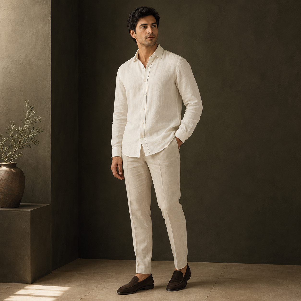 Classic Linen Shirt Ivory fit image